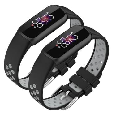Imagem de Pulseiras de silicone para Fitbit Luxe & Luxe Edição Especial Fitness Tracker, design em duas cores, pulseiras modernas e duráveis para mulheres e homens (preto-cinza)