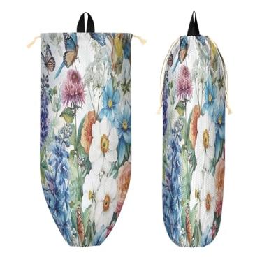 Imagem de xigua Suporte de parede vintage de flor de pássaro com cordão 1 pacote, organizador de sacola de compras reutilizável para bolsas, meias, roupas íntimas e gravatas