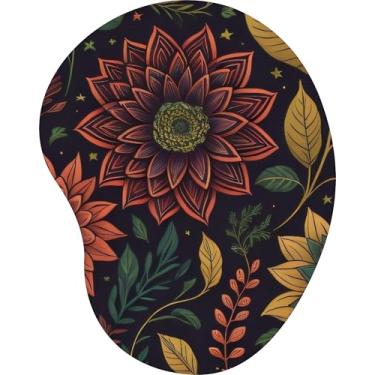 Imagem de Mouse Pad Ergonômico Gota Flor Escura Folhas Laranja Verde