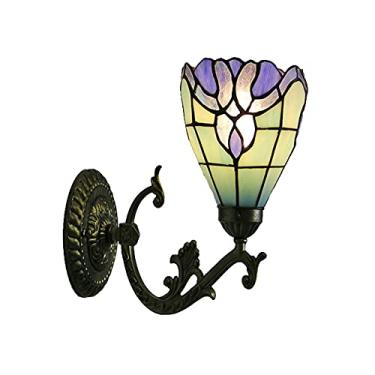 Imagem de Arandela de parede barroca com vitral, estilo Tiffany, estilo europeu, com espelho frontal vintage, ideal para quarto, cabeceira, corredor e varanda. Soquete E26/E27 x 1, B.