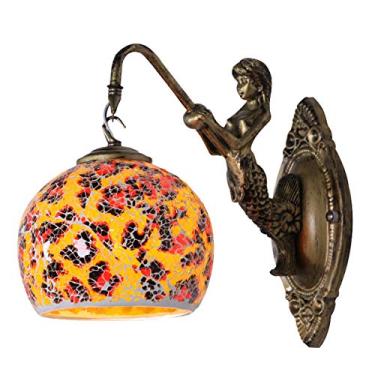 Imagem de Luminária de parede de mosaico de 15 cm (6 polegadas) com design vintage turco em vitral, padrão criativo para corredor, quarto, sala de estar, hall de entrada ou café, E27