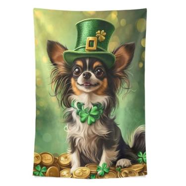 Imagem de STAYTOP Tapeçaria de parede de cachorro fofo do dia de São Patrício para decoração de casa, decoração de dormitório, sala de estar, quarto, tapete de parede (60 × 51 pol.)