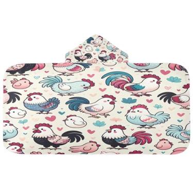 Imagem de Burbuja Toalha de banho com capuz de galo fofo para crianças, toalha de praia de pelúcia macia absorvente para chá de meninas e meninos 3-10 anos, 61 x 127 cm
