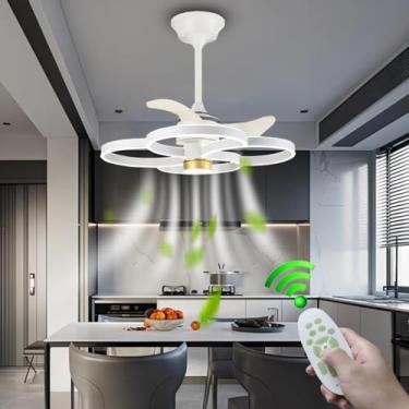 Imagem de Ventilador de teto com luz e controle remoto, branco e silencioso. Ventilador de teto para sala de jantar com iluminação, 6 velocidades, moderno, dimerizável, com LED, para quarto, quarto in