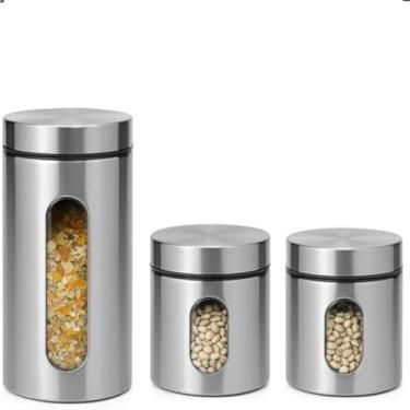 Imagem de Potes de armazenamento hermeticos com tampa, inoxidavel e vidro, resistente, completo