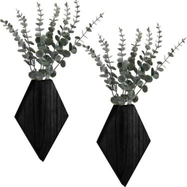 Imagem de Chunful 2 peças de decoração de parede de madeira para pendurar plantas falsas flores vegetais, suporte de vaso para parede, boêmia casa de fazenda, quarto, cozinha, escritório, decoração interna