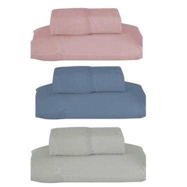Imagem de Kit 3 Jogos de Lençol Solteiro com Elástico, 188x88x30cm, 80% Algodão 20% Poliéster, Percal 180 Fios, Cores Variadas, Inclui 3 Lençóis e 3 Fronhas (Cor: Rosa/Azul Petróleo/Cinza)