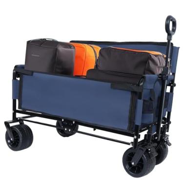 Imagem de Carrinho de carroça dobrável conversível com banco e armazenamento de 226,8 kg, carrinho utilitário resistente, rodas todo-o-terreno com capacidade de 180 L para acampamento, praia. (azul escuro)