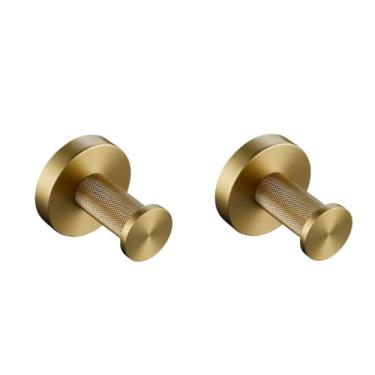 Imagem de Toalheiro de ouro escovado, barra de toalha serrilhada, gancho para robe, suporte de papel, escova de banheiro, acessórios de prateleira, 2 ganchos