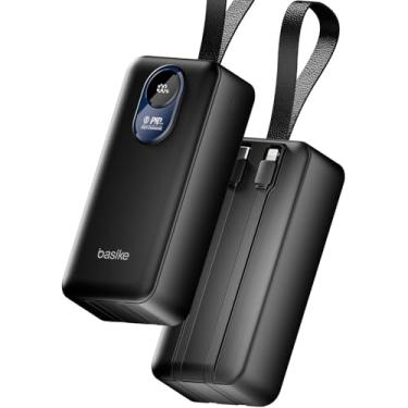 Imagem de Basike Power Bank 30000mAh, Carregador Portátil com Carregamento Rápido, USB-A (até 22,5W, PD) + USB-C (até 20W, PD) + 2 Cabos Integrados (USB-C e Lightning), LED Numeric Power Display – Preto