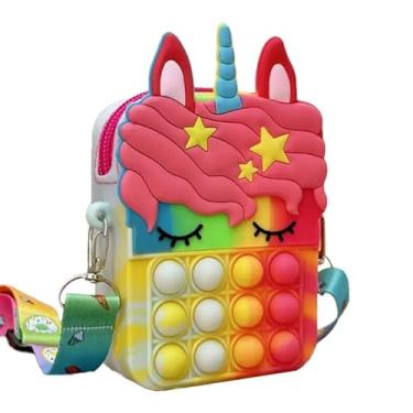 Imagem de Bolsa tiracolo feminina fofa de unicórnio, bolsa de ombro de silicone impermeável com alça ajustável, fecho de zíper, forro de poliéster, bolsa leve e divertida para viagens, festas, laranja