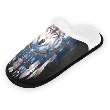 Imagem de Chinelo de pelúcia Mushroom Forest, masculino, leve, hospitalar, com bolsa de armazenamento, Apanhador de sonhos de lobo, 9-12 US Women/9-12 US Men