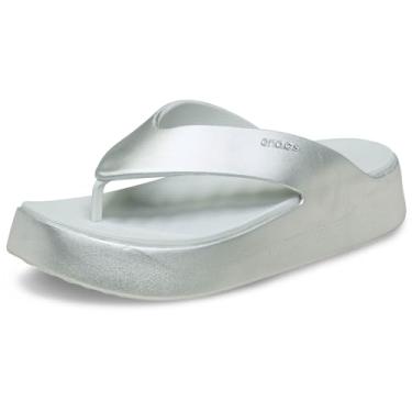 Imagem de Crocs Chinelo feminino Getaway plataforma, sandálias de cunha femininas, Prata, 35