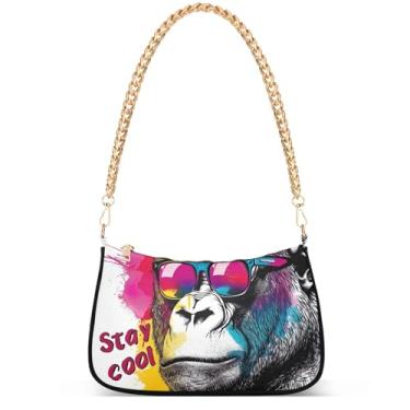 Imagem de Flamingos Beach Aquarela Bolsa feminina Hobo Party Purses Womens Evening Handbag Chain Ladies Shoulder Bag, Stay Cool Gorilla Funny