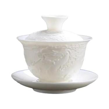 Imagem de Conjunto De Chá Kung Fu Em Porcelana Branca Com Canecas Dragão E Fênix