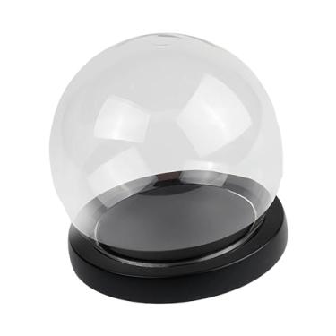 Imagem de Generic Cúpula de vidro para exibição, suporte com base de madeira, ideal para exibir flores em arranjos de mesa, Base Plana Preta