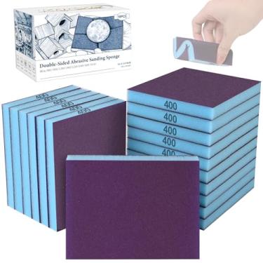Imagem de KQCXIK Pacote com 18 esponjas de lixamento de dupla face, blocos de lixamento a seco úmido 400 grãos laváveis pacote sortido de esponja para móveis de madeira curvada pintura drywall metal