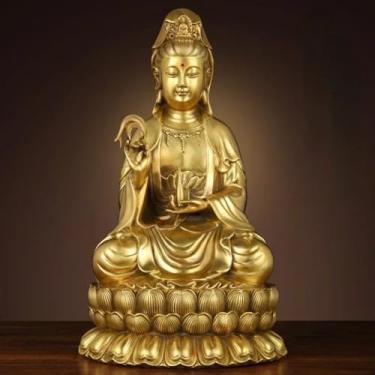 Imagem de FENNYYAR Bodhisattva de lótus sentado de cobre estátua de Buda do povo Guanyin, 22 cm 21,8 cm, ornamentos para sala de estar em casa