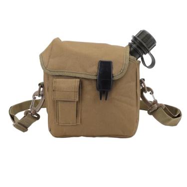 Imagem de Asixxsix Kit de Garrafa de água Ao Ar Livre, Garrafa de água Plana Portátil de Grande Capacidade de 1,5L Com Bolso de Gancho e Laço e Fivela Em Forma de D para Acampamento, Caminhada, (Cáqui)