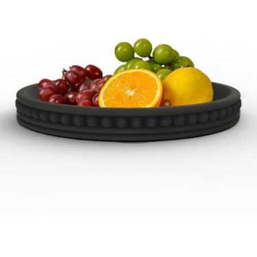 Imagem de Bandeja decorativa de concreto para mesa de centro, bandeja redonda antiderrapante moderna para decoração de casa, durável e fácil de limpar, bandeja de servir para sala de estar, cozinha, organização