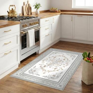 Imagem de SOULFUL Tapete de área de pelo médio 7,5 x 12,5 cm - Tapete aconchegante macio sob os pés de entrada pequeno - marrom claro boho floral - lavável antiderrapante - perfeito para sala de estar, quarto