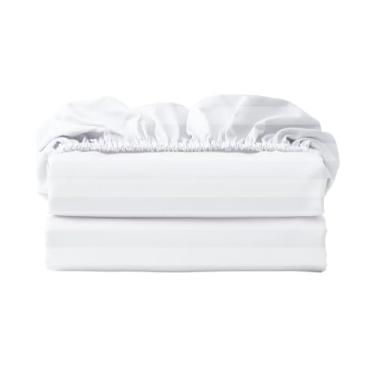 Imagem de Lençol com elástico 600 fios 100% algodão egípcio apenas, lençol com elástico Cal King, 2 peças, lençol de baixo de algodão com bolso profundo de 40,6 cm, macio, fresco, respirável, durável (branco