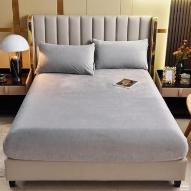 Imagem de Lençol de colchão com bolso extra profundo, lençol de elástico de cor sólida, capa protetora de colchão, tecido macio respirável, enrugado, para cama de casa e hotel - cinza ||135 * 200 cm