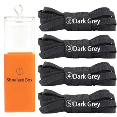 Imagem de sovida 4 pares de cadarços planos - 36 cores para cadarço de sapatos, tênis de corrida atlético, sapatos casuais, cordas para botas, 28-cinza escuro *4 + caixa de cadarço, 140cm【55in】
