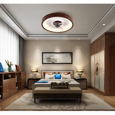 Imagem de Ventilador de teto de madeira com LED, luz e controle remoto, dimerizável, moderno, com função timer, pás invisíveis, velocidade do vento ajustável, silencioso, ideal para sala de estar, qua