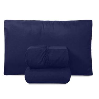 Imagem de Jogo de Cama King com Lençol e 2 Fronhas – Conforto Supremo, Alta Durabilidade e Maciez para Noites de Luxo (Azul Marinho)