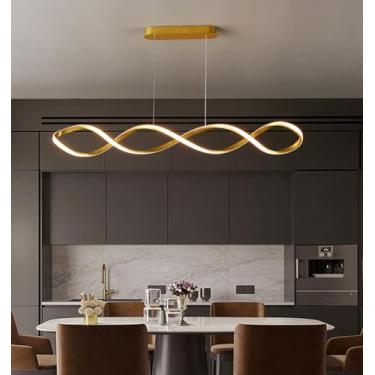 Imagem de Luminária pendente LED para sala de jantar, luminária pendente linear com intensidade regulável e controle remoto, ideal para mesa de jantar na cozinha, sala de estar, escritório e canto da