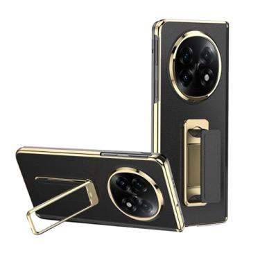 Imagem de FWYANZH Capa de couro para Oppo Find N5, alça de mão invisível, suporte de alça de mão, capa traseira de telefone com tudo incluído, dobradiça à prova de choque, preta, Find N5