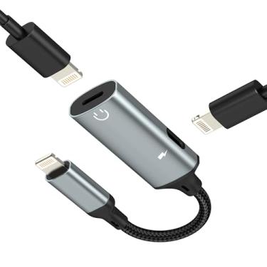 Imagem de Kefiany Adaptador divisor Lightning (2 em 1) para iPhone 14 13 Pro para carregador de fone de ouvido, entrada de áudio, cabo auxiliar duplo, conector dongle, carregamento para iPad Charge, iluminação