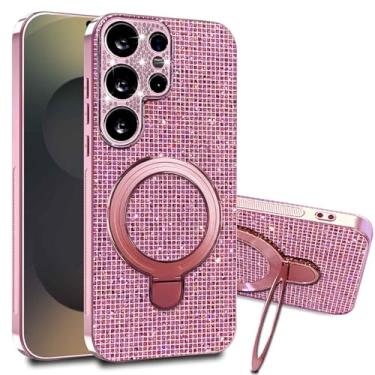 Imagem de LTLMYDAM Capa brilhante para Samsung Galaxy S25 Ultra/S25 Plus/S25, capa de telefone com proteção de câmera fina com glitter brilhante, capa de anel ajustável, rosa, S25