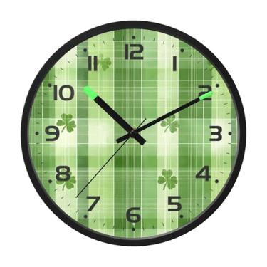 Imagem de SEHANY Relógio de parede Green Clover, silencioso, sem tique-taque, relógio redondo operado por bateria, controle de som, luz noturna, relógios de parede para sala de estar, cozinha, quarto