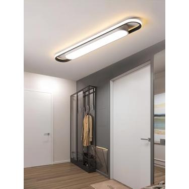 Imagem de Luminária de teto LED moderna e inteligente para corredor, com intensidade regulável, em metal, branca, com controle remoto, faixa longa para varanda, sala de jantar, escritório, corredor, c