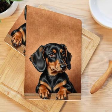 Imagem de Toalhas de cozinha fofas de dachshund, toalha de prato de microfibra absorvente decorativa de cachorro rústica, toalha de chá, toalhas de mão de trama de waffle para casa de banho, cozinha, presentes