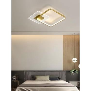 Imagem de Luminária de teto moderna, dimerizável, embutida, LED, dourada, quadrada, em ferro, com controle remoto, para quarto, cozinha, sala de jantar, sala de estar e escritório (Dourada, 43cm)