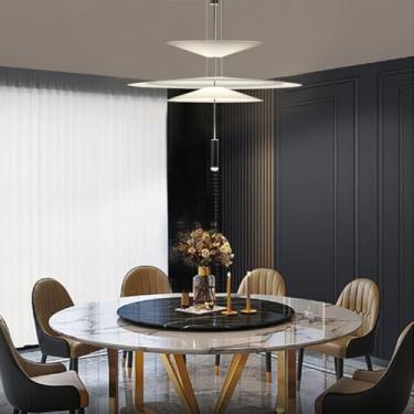 Imagem de Lustre moderno, luminária de teto, design criativo e exclusivo, luminária de três níveis para sala de jantar, iluminação LED com altura ajustável para sala de estar, quarto, café, corredor,
