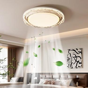 Imagem de Ventilador de teto com luzes e controle remoto, modelo moderno de 50 cm com luz LED branca, dimerizável (3000K-6000K), ideal para quarto, garagem, cozinha, sala de estar, varanda e sala de j