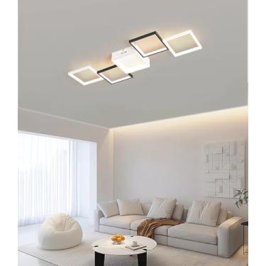 Imagem de Luminária de teto LED regulável para sala de estar, luminária de teto LED moderna para quarto com controle remoto, luminárias de teto quadradas pretas para sala de jantar e iluminação de coz