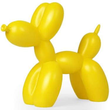 Imagem de Aris & Juno Escultura de cachorro de balão, decoração de resina de arte moderna - Ornamento de mesa colorido de 21 cm para escritório em casa (resina pura, amarelo)