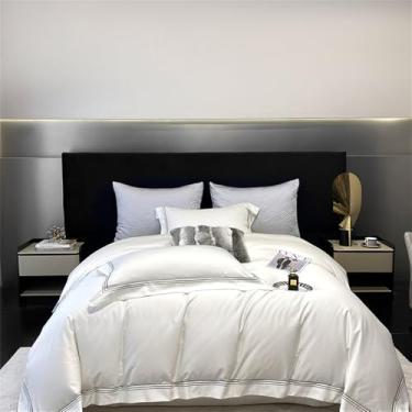 Imagem de Conjunto de cama de algodão bordado em cor sólida, incluindo capa de edredom, lençol de baixo, lençol de baixo com elástico e fronhas, cor 5, lençol de baixo com elástico de 1,5 m.