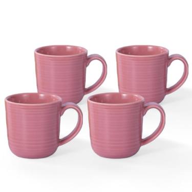 Imagem de LONGSEED Conjunto de 4 canecas de café de cerâmica de 350 ml, caneca pesada com alças confortáveis, seguro para lava-louças e micro-ondas, conjunto de canecas de café 4 lindas cores, caneca de chá