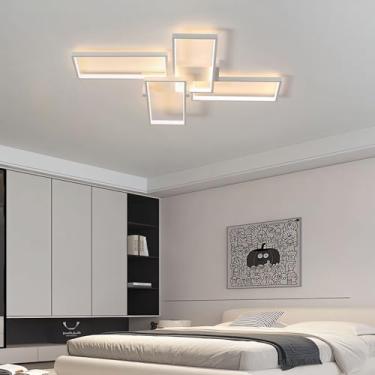 Imagem de Luminária de teto moderna para sala de estar, 37W, quadrada, LED, 3000k-6000k, dimerizável, de embutir, com controle remoto, iluminação em acrílico para quarto, sala de jantar, escritório e