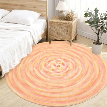 Imagem de Lacomfy Tapete infantil pastel 1,5 m redondo laranja para quarto de meninas, quarto de crianças, berçário, moderno, abstrato, colorido, tapete infantil, macio, antiderrapante, lavável, gradiente, para