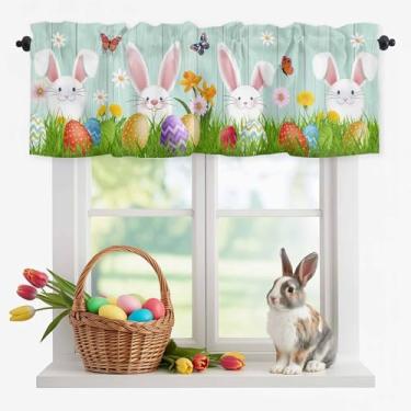 Imagem de Zadaling Cortinas de Páscoa para Janelas Buuny Ovos de Páscoa Cortinas de Cozinha para Decoração de Primavera Floral Borboleta Janela Tratamento Topper Cortina para Sala de Estar 106 x 30 cm