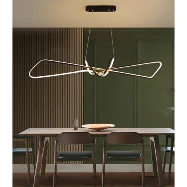 Imagem de Luminária pendente LED moderna, dimerizável, para restaurantes, com altura ajustável, iluminação interna de 3000K a 6000K, cor preta, com controle remoto, para áreas de 8 a 12 m² (preta, 82