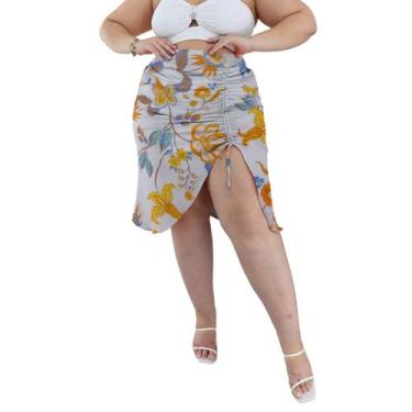 Imagem de Saia Midi Franzida Assimétrica Cintura Alta com Recorte na perna com f