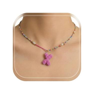 Imagem de ZShireeyBlackey Colar de contas coloridas com inicial para mulheres, colar de letras de bolhas personalizado com miçangas para meninas, gargantilhas boêmias, joias e presentes, Resina, Sem Pedra